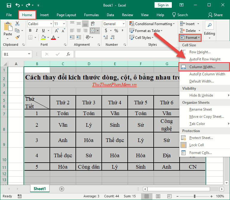 Cách điều chỉnh kích thước dòng, cột, ô đồng đều trong Word và Excel