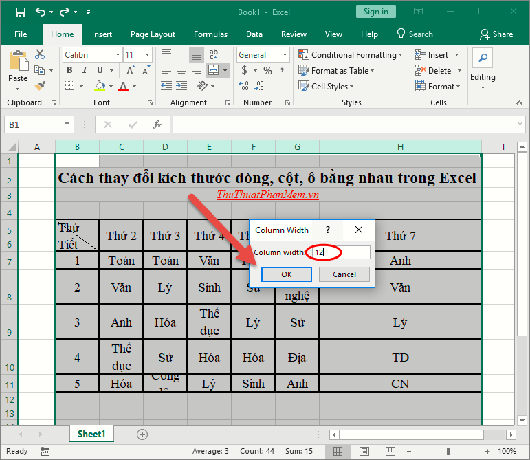 Cách điều chỉnh kích thước dòng, cột, ô đồng đều trong Word và Excel