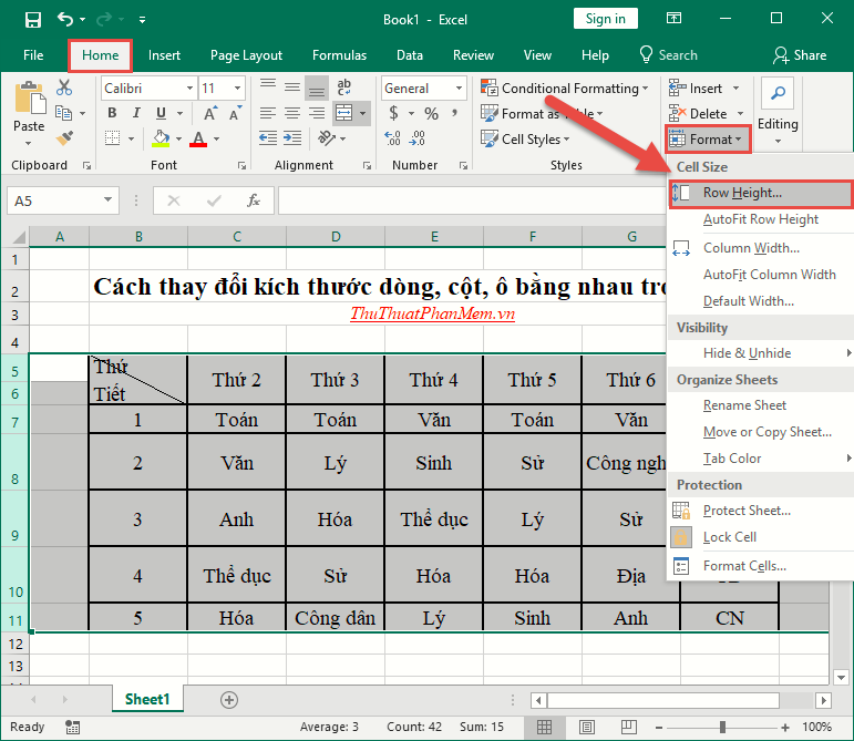 Cách điều chỉnh kích thước dòng, cột, ô đồng đều trong Word và Excel