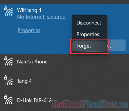 Xóa, Quên WiFi trên Windows 10