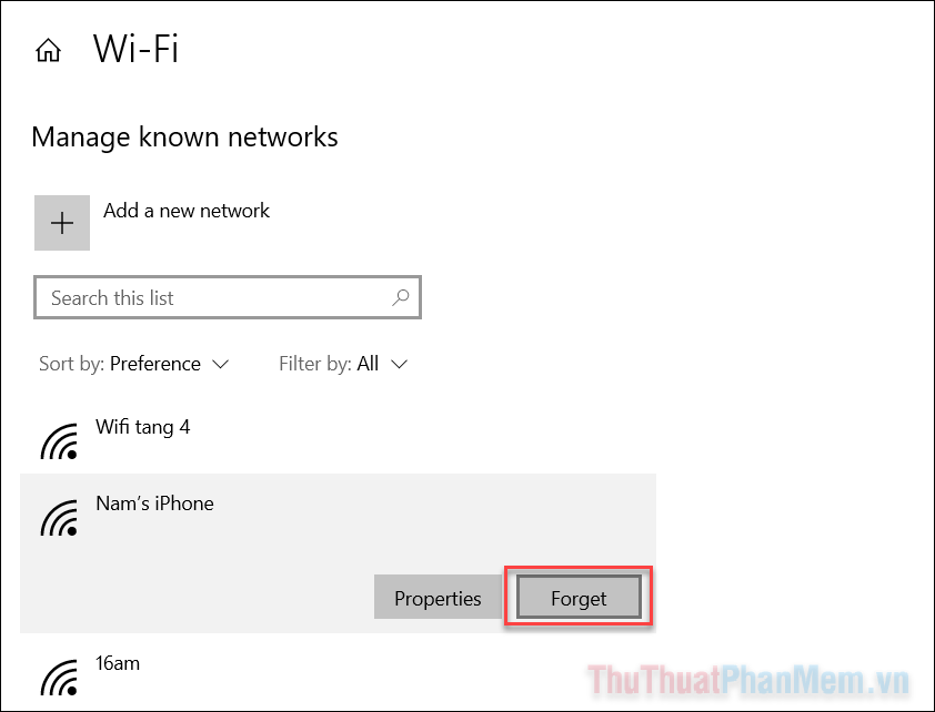 Xóa, Quên WiFi trên Windows 10