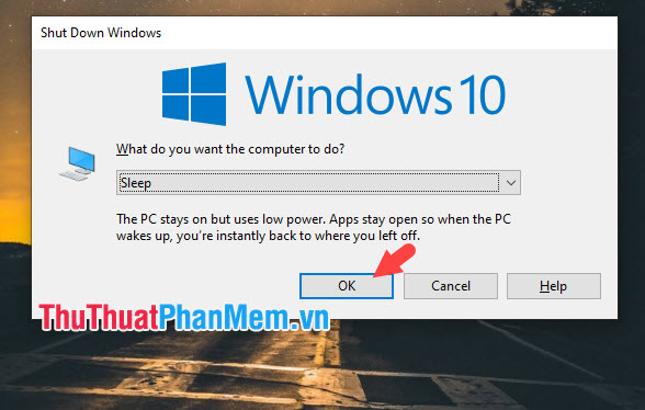 Phím tắt Ngủ trên Win 10