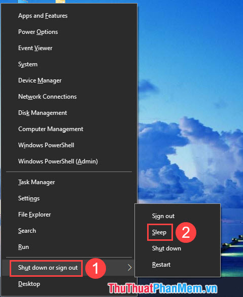 Phím tắt Ngủ trên Win 10