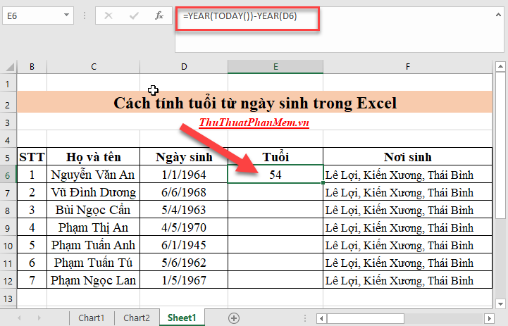 Cách tính tuổi từ ngày sinh trong Excel