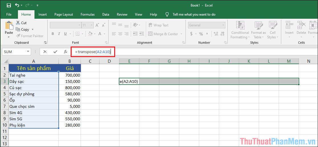 Hướng dẫn chuyển dữ liệu từ cột dọc thành hàng ngang trên Excel