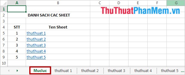 Tạo bảng điều khiển cho danh sách Sheet trong Excel