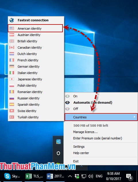 Chọn quốc gia muốn Fake IP