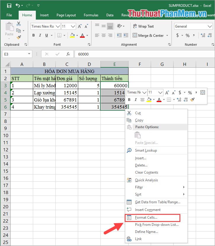 Tạo điểm nhấn với dấu chấm trong dãy số trên Excel