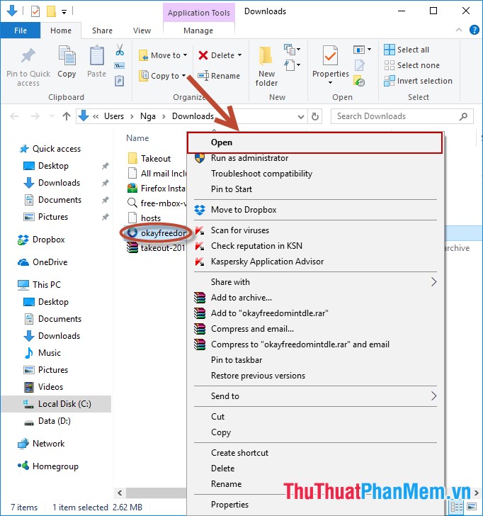 Mở tập tin cài đặt OKayFreedom VPN