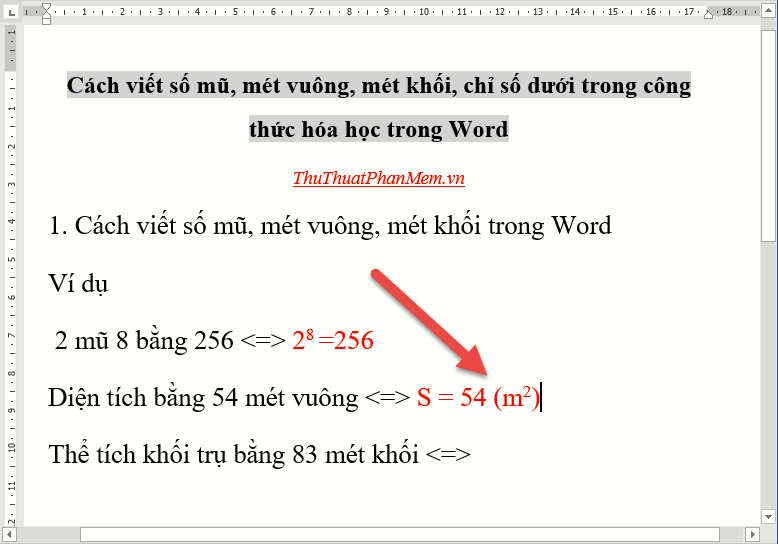 Hướng dẫn viết số mũ, kí hiệu vuông, kí hiệu khối và chỉ số dưới công thức hóa học trong Word