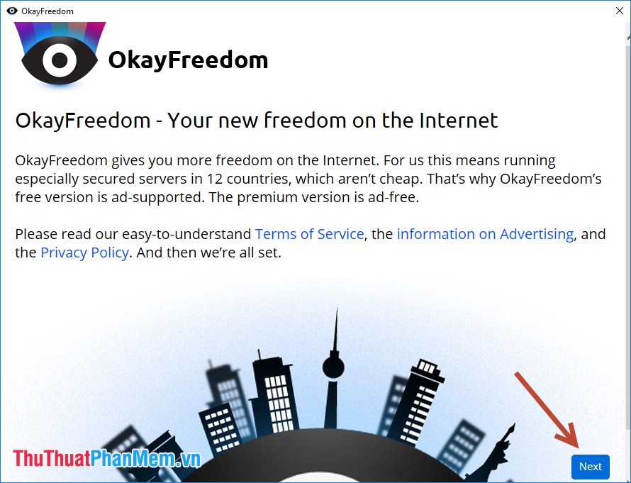 Tiếp tục cài đặt OKayFreedom VPN