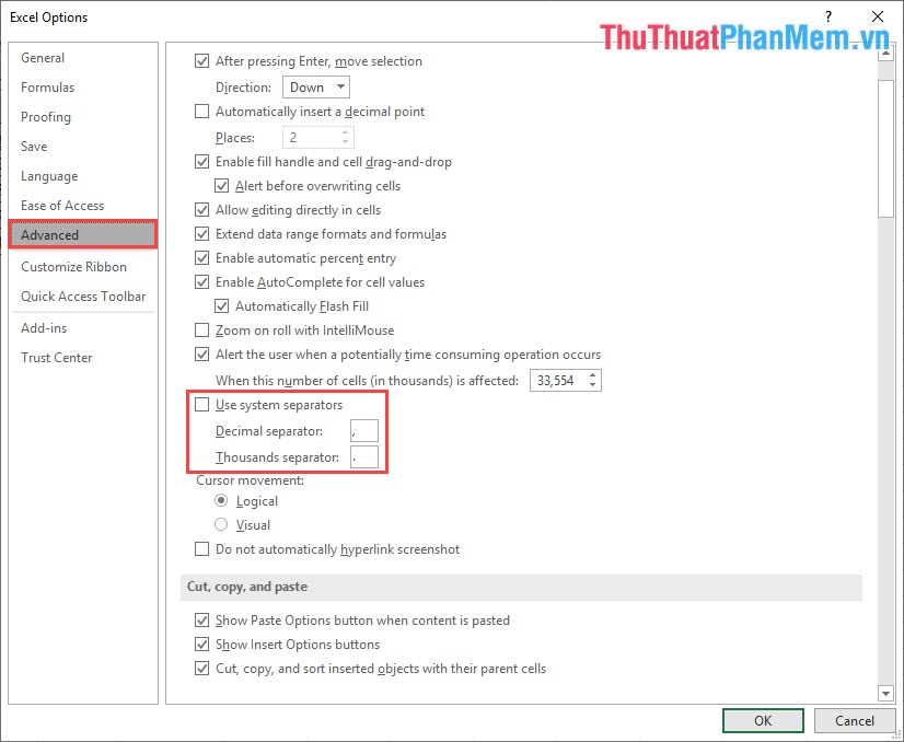 Tạo điểm nhấn với dấu chấm trong dãy số trên Excel