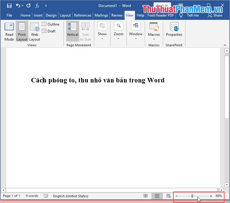 Phương pháp phóng to, thu nhỏ văn bản trong Word