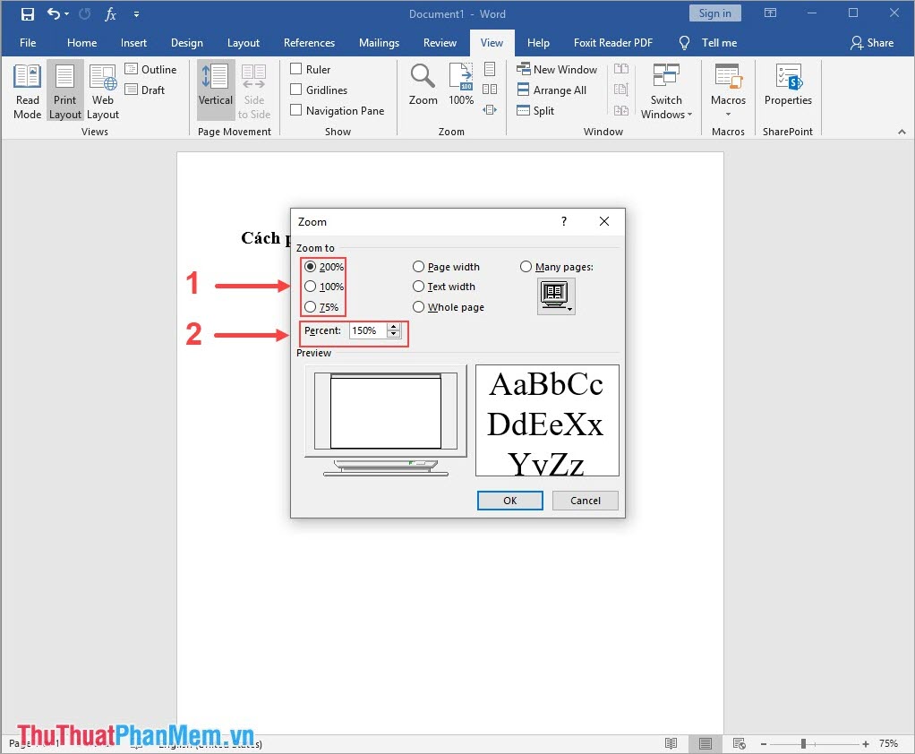 Phương pháp phóng to, thu nhỏ văn bản trong Word
