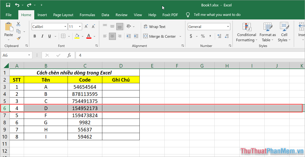 Cách chèn hàng loạt dữ liệu vào Excel