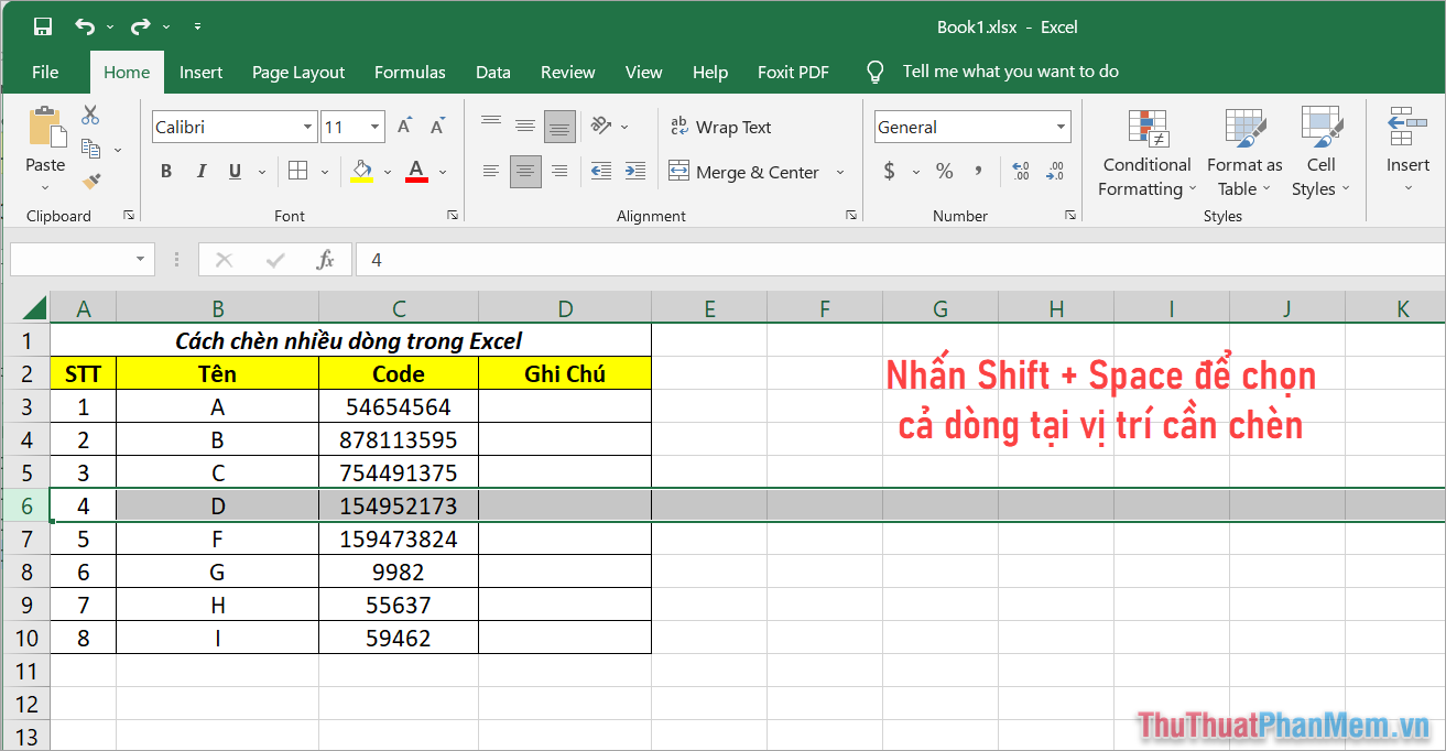 Cách chèn hàng loạt dữ liệu vào Excel