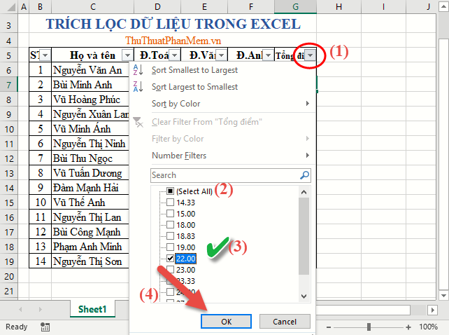 Cách Trích lọc Dữ liệu Tinh tế trong Excel