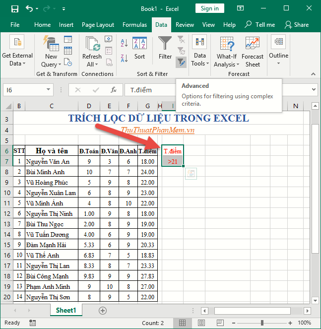 Cách Trích lọc Dữ liệu Tinh tế trong Excel