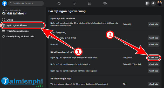 Xem bản dịch trên Facebook, cách chuyển đổi ngôn ngữ sang tiếng Việt trên Facebook