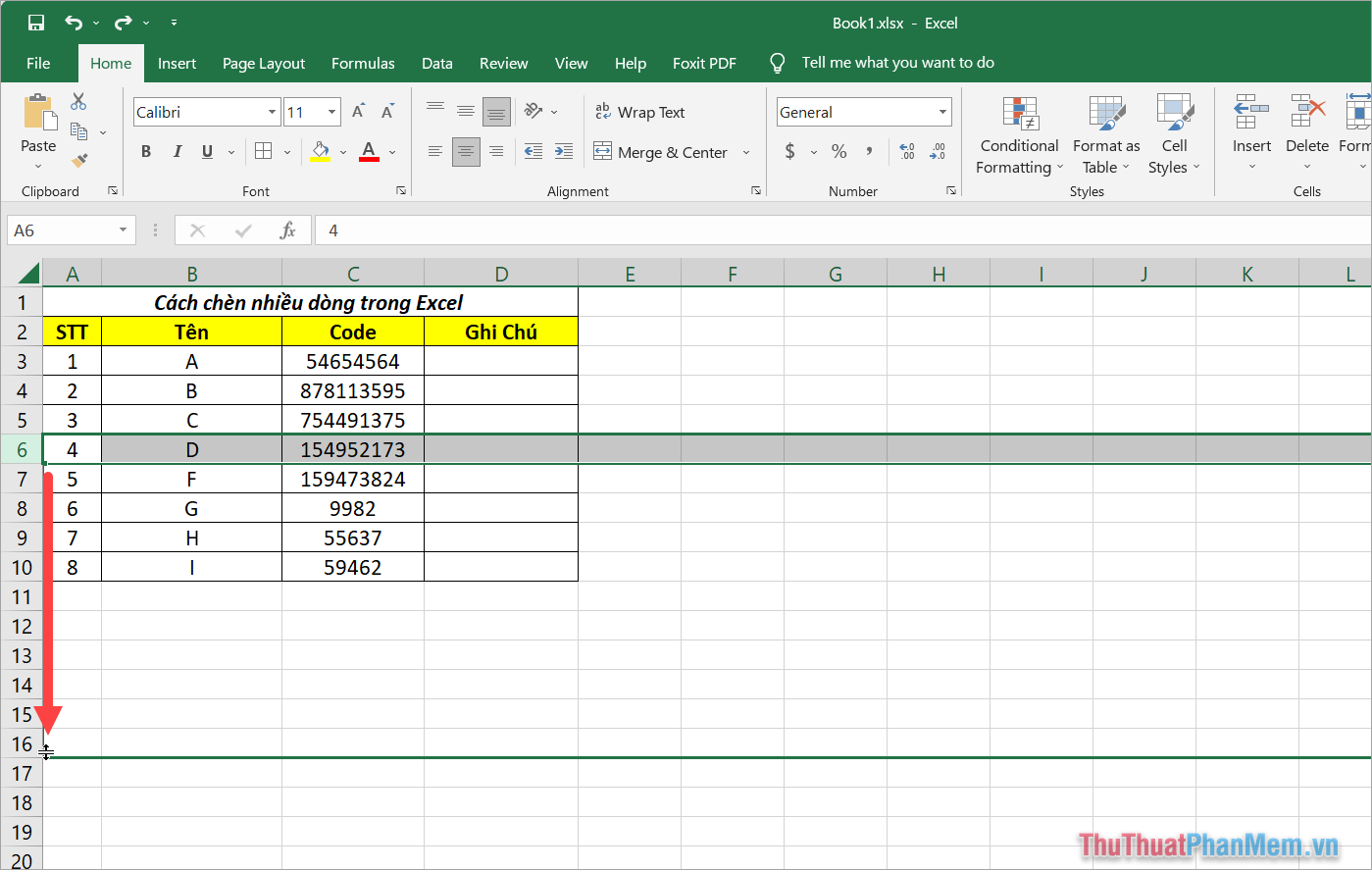 Cách chèn hàng loạt dữ liệu vào Excel