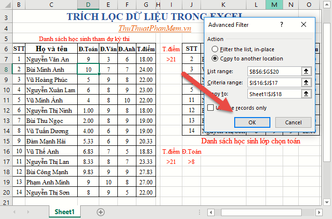 Cách Trích lọc Dữ liệu Tinh tế trong Excel