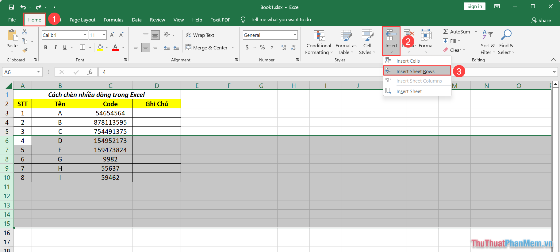 Cách chèn hàng loạt dữ liệu vào Excel