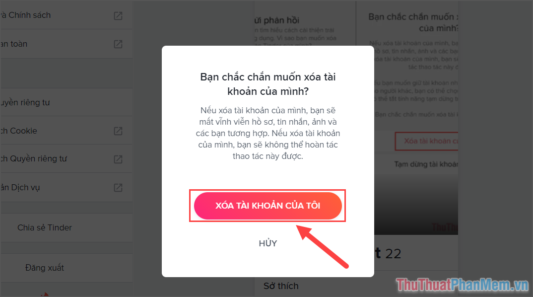 Cách xóa tài khoản Tinder một cách triệt để