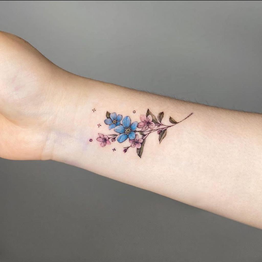 Little Tattoos — Forget-me-not tattoo on the back of the neck....