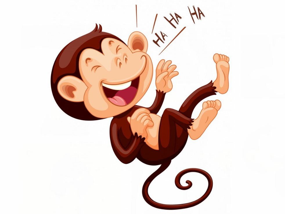 Bức tranh hài hước với hình ảnh khỉ cười vui vẻ