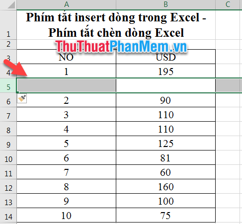 Phím tắt chèn dòng trong Excel - Cách nhanh chóng thêm dòng