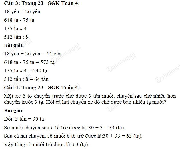 Giải bài toán toán 4 trang 23 SGK