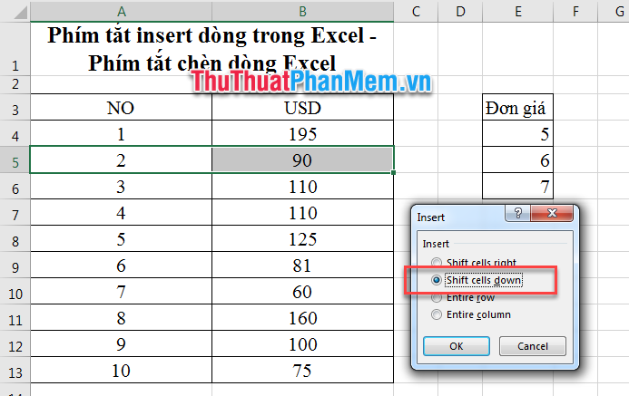 Phím tắt chèn dòng trong Excel - Cách nhanh chóng thêm dòng