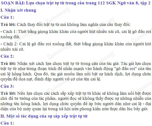 Soạn bài Lựa chọn trật tự từ trong câu - Hướng dẫn chi tiết và dễ hiểu