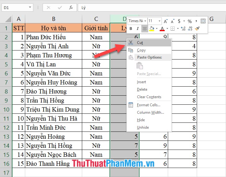 Bí quyết di chuyển cột và hàng trong Excel