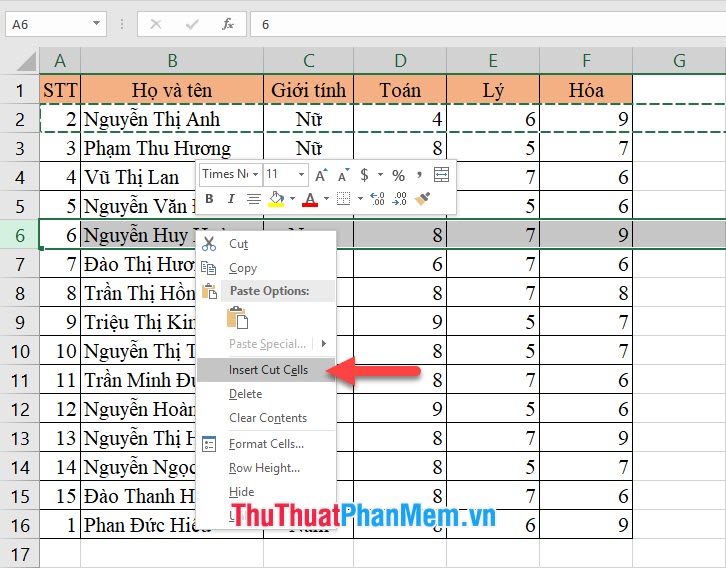 Bí quyết di chuyển cột và hàng trong Excel