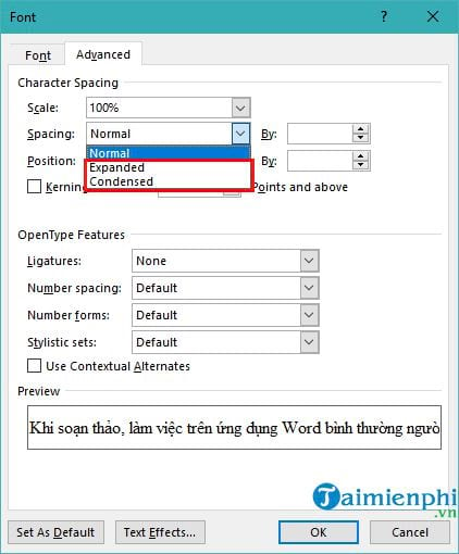 Cách Điều chỉnh Khoảng cách giữa các chữ trong Word theo Tiêu chuẩn