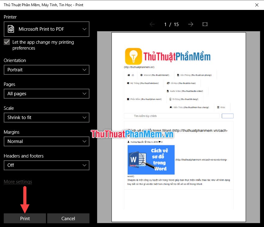 Hướng dẫn in trang web ra giấy