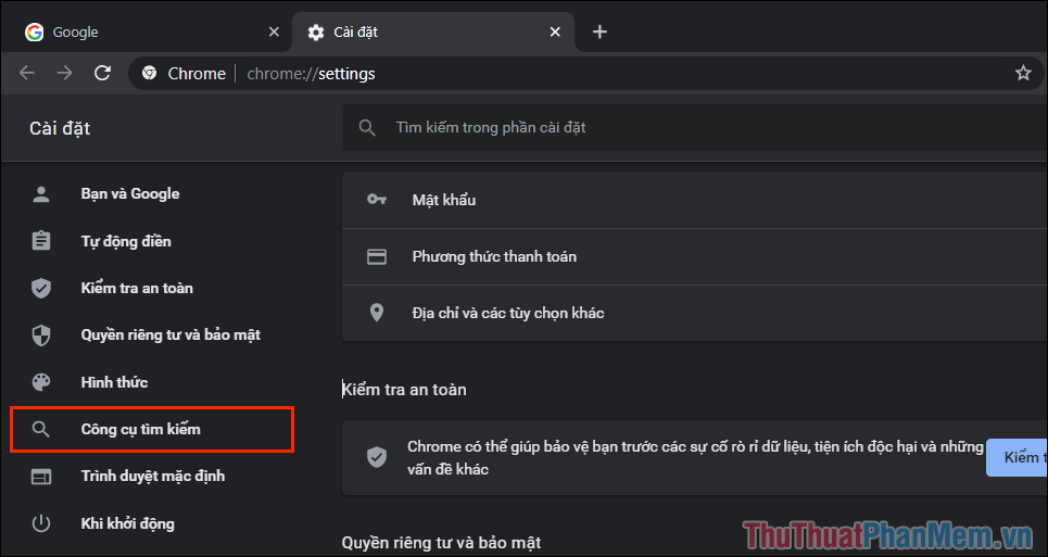 Hướng dẫn thay đổi công cụ tìm kiếm mặc định trên Google Chrome