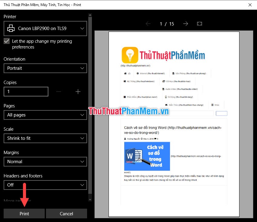 Hướng dẫn in trang web ra giấy