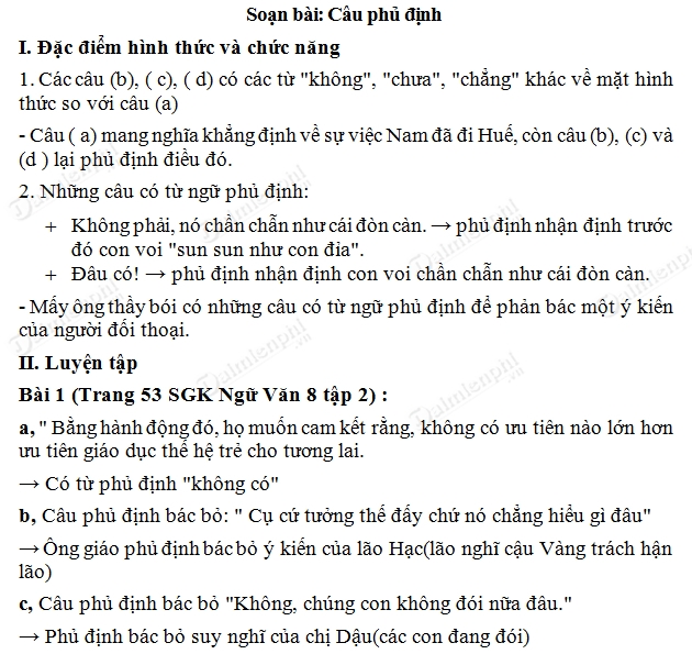 Soạn bài Câu phủ định lớp 8: Hướng dẫn chi tiết và bài tập thực hành