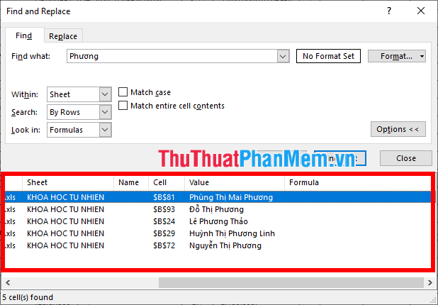 Bí quyết Tìm Tên trong Excel