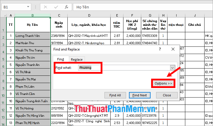 Bí quyết Tìm Tên trong Excel