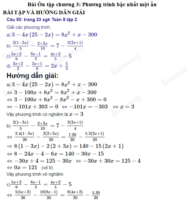 Giải Toán 8 Ôn Tập Chương 3: Bí Quyết Chinh Phục Điểm Cao Trong Kỳ Thi