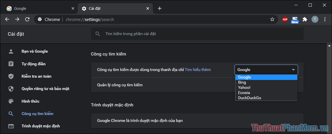 Hướng dẫn thay đổi công cụ tìm kiếm mặc định trên Google Chrome