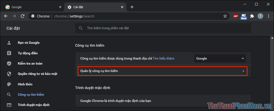 Hướng dẫn thay đổi công cụ tìm kiếm mặc định trên Google Chrome