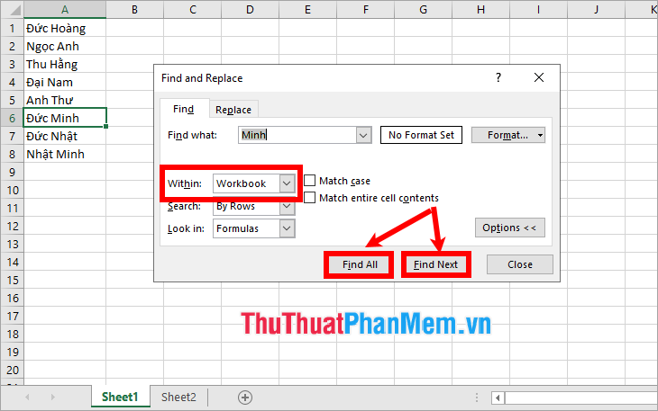 Bí quyết Tìm Tên trong Excel