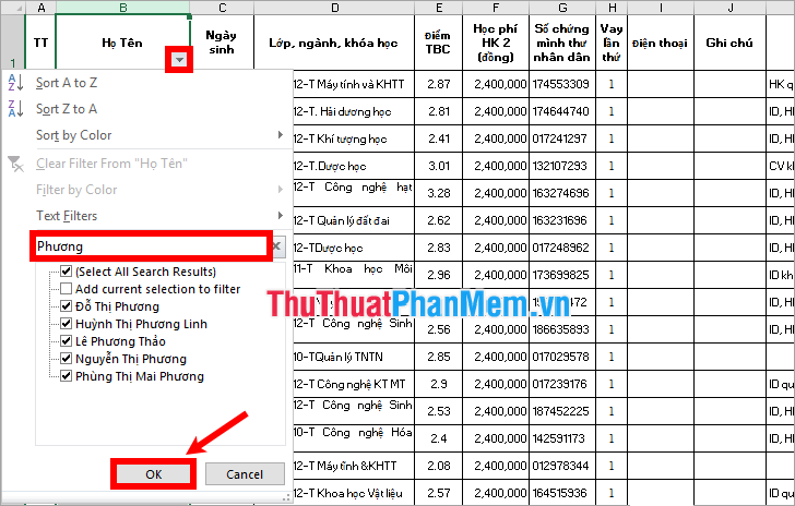 Bí quyết Tìm Tên trong Excel