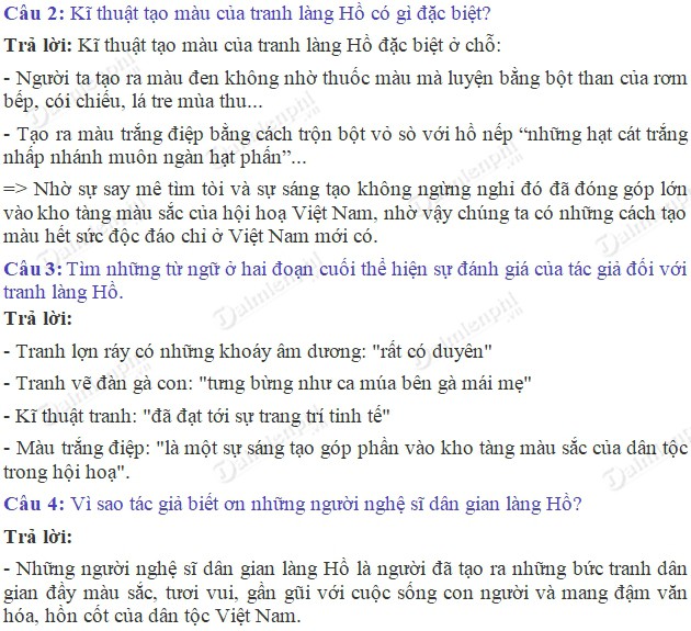 Trả Lời Câu Hỏi Tranh Làng Hồ - Khám Phá Vẻ Đẹp Văn Hóa Việt