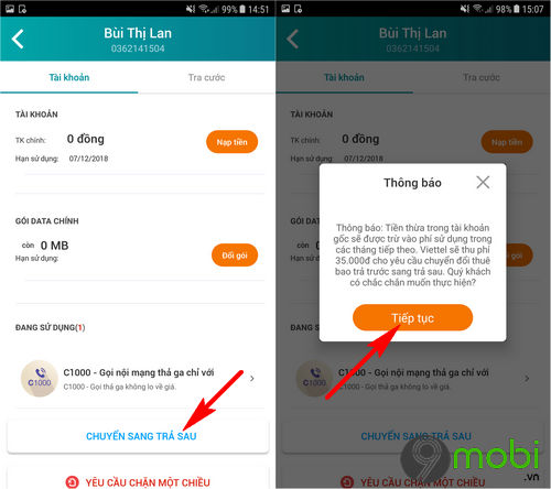 Chuyển đổi từ thuê bao trả trước sang trả sau với My Viettel
