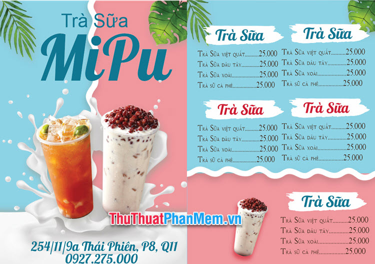 Danh sách mẫu menu trà sữa (File Vector & PSD)